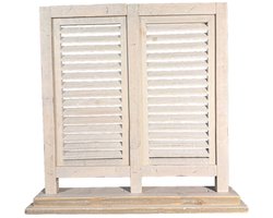 Raamscherm hout 74 cm – Houten shutter dubbel oud wit | Raamluik vensterbank Ibiza White bohemien