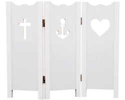 Raamscherm Wit Hout – Geloof Hoop Liefde – 3 Panelen – 60 cm Hoog – Decoratief Vensterbank Scherm