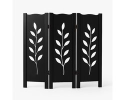 Raamscherm zwart hout - 3 panelen - Noirleaf - vensterbank scherm tegen inkijk
