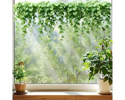 Raamstickers - Plantenwijnbladeren - Groene plantenbladeren - Herbruikbaar - Groen blad hangend wijnrankontwerp - Lijmvrije statische stickers - Geschikt voor glazen ramen - Lente- en zomerbloemendecoratie - Groen