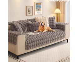 Rabbit Plush Sofa Cover, L-Shape, 1 / 2 / 3 / 4-Seater Sofa Cover, Corner Sofa, U-Shape, 2023 Universal Non-Slip Sofa Protector, Super Soft Sofa Throw Made of Faux Fur for the Living Room (Grey, 70 x