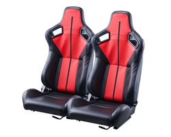 Racestoelen/Kuipstoelen - Set van 2 - Verstelbare Rugleuning - Brede Kantelhoek - Zacht PVC-leer - Stalen Schuifrails - Dik Veerkrachtig Schuim