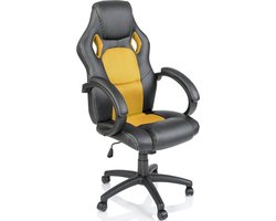 Racing bureaustoel zwart/Geel , gevoerde armleuningen, kantelmechanisme, gasveer SGS getest