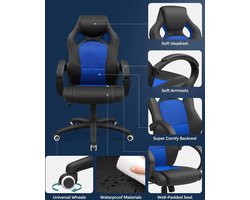 Racing stoel bureaustoel gaming stoel directiestoel draaistoel PU, zwart-blauw, OBG56L