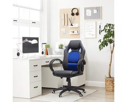 Racing stoel bureaustoel gaming stoel directiestoel draaistoel PU, zwart-blauw, OBG56L