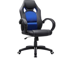 Racing stoel bureaustoel gaming stoel directiestoel draaistoel PU, zwart-blauw, OBG56L