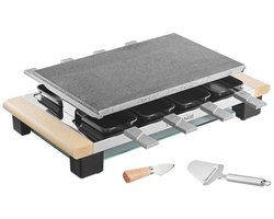 Raclette met accessoires in licht hout - 8 pannetjes en kaassnijder