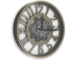 Radarklok - Klok - Wandklok met draaiende tandwielen - Glasplaat - Doorzichtig - Grijs - Metaal - 60 CM
