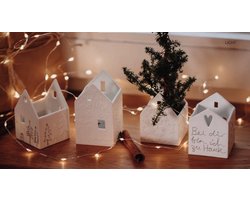 Räder kerk lichthuisje - Wit - Waxinelichthouder - Porselein - 9 x 9 x 18cm - Kerstversiering - Kersthuisje