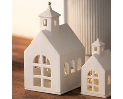 Räder lichthuis chapel groot - Wit - Waxinelichthouder - Porselein - 12,5 x 11 x 22,5cm - Kerstversiering - Kersthuisje
