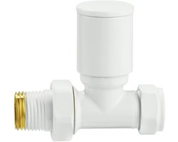 Radiatorconnect manuele radiatorkraan 1/2" x 15 mm knel wit recht.