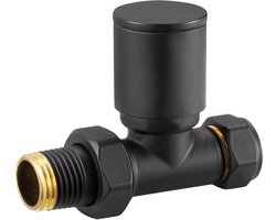 Radiatorconnect manuele radiatorkraan 1/2" x 15 mm knel zwart recht.