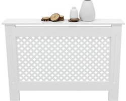 Radiatorpaneel 112x19x82 cm ruit wit gemaakt van MDF