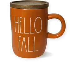 Rae Dunn - Hello Fall - grote mok met houten deksel - mok - herfst - autumn - leuke mok - mok xl
