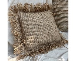 Raffia Kussenhoes met Franjes - 50x50cm - Sierkussen - Handgemaakt in Indonesië