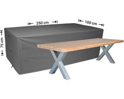 Raffles Covers Beschermhoes tuintafel - 250 x 100 H: 75 cm - D-RT250 - Waterdicht - Ademend - UV-bestendig - Elastisch rijgkoord - Beschermhoes tuinmeubelen