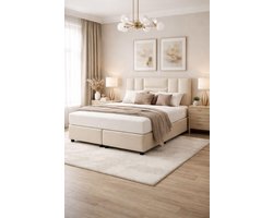 RAHA BED Luxe Boxspring 140x200 cm - Inclusief Matras - Hoofdbord - Crème