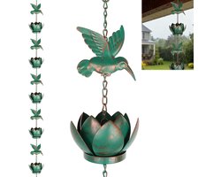 Rainwater Chain met Kolibrie en Lotus voor Buiten - 2.4m Hangende Regenketting met Haken voor Gootafvoer en Tuin Drainage (Emerald Groen)