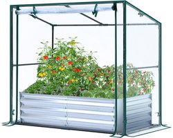 Raised Garden Bed with Greenhouse Galvanized Metal Planter with PVC Cover - 3-in-1 Garden Set for Vegetables and Flowers