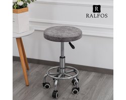RALFOS Elastische grijze Krukhoes | Luxe Leerlook, Stretchbare Stoelhoes voor Krukken | Bescherming tegen Slijtage en Vlekken, Machinewasbaar | Tabouret Hoes | Ergonomische zadelkrukhoes
