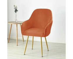 RALFOS Stoelhoes eetkamerstoel kuip velvet Retro Oranje | Verkrijgbaar per stuk, Set van 4, 6 en 8 - Volumekorting | Zacht velvet | Stoelhoes | Stoelhoezen eetkamerstoelen | Hoezen | Rekbaar, afneembaar, wasbaar en duurzaam | Moderne stoelhoezen