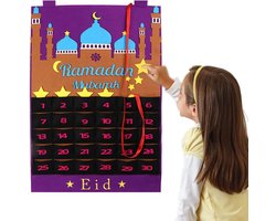 Ramadan Decoratie – Ramadan Kalender Aftellen – Aftelkalender voor Kinderen – Paars – 30 Dagen – Ramadan Mubarak – Eid Mubarak