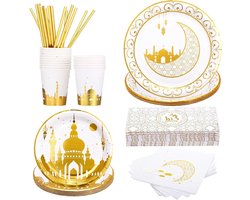 Ramadan Eid Mubarak Feestservies Set - 80 Delige Tafeldecoratie voor Feestdagen, Inclusief Borden, Bestek en Glazen