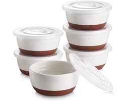 Ramekins met deksels - 8 oz porseleinen ramekin-gerechten voor crème brulee soufflé eivorm muffinhoesjes mini-dipkom bakkom voor oven en heteluchtfriteuse glazuur met spikes - Pack van 6.
