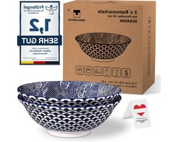 Ramen Bowl 2-delig porselein schalen set - 1.0 L 20cm - soepkom salade kom - pho soep kom - noedelkom mueslikom - Japans
