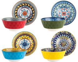 Ramen Bowl 4-persoons porseleinen slakom soepkommen set - Boheemse stijl met dessert soepen muesli pasta