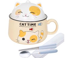 Ramen Bowl Japanse kommen-set 1020 ml keramische kom met deksel - geel