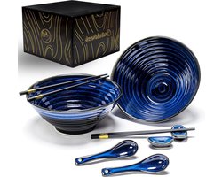 Ramen bowl - Premium ceramic bowl set - Chopsticks and spoon included - 8-piece set with e-book recipes