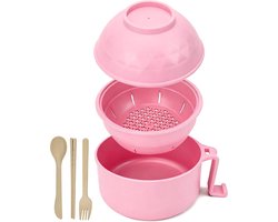 Ramen Bowl Set - Microgolfbestendig Noodlekom Set - Ramenkoker met Eetstokken - Studentenkamer Essentials - Perfect voor Appartement, Dorm en Dagelijks Gebruik - Voor Jongens en Meisjes - 16x12.5cm - Roze