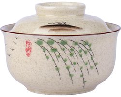 Ramen kom, keramische ramen bowl set met deksel, 800ml soepkommen, Pho, Japanse vintage ramen kom van keramiek voor granen, soep, Aziatisch servies, magnetron- en vaatwasserbestendig