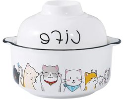 Ramenkom set - Keramische kom met deksel voor pasta en soep - Aziatisch servies - Ideaal voor granen - Mueslikommen - Soepkom met deksel - Ruime kom voor ramen - 89 karakters