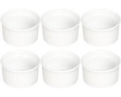 Ramequin Set - Keramische Ovenschaaltjes - Set van 6 - Soufflé Schaaltjes van Steengoed - Crème Brûlée Bakjes - Oven & Magnetron Bestendig - 200ml - Ø9 x 4.8 cm - Wit
