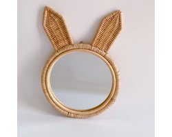 Rammelaar&Co - Rotan Spiegel Dier Konijn - Handgemaakt - Muurdecoratie - Wanddecoratie - Kinderkamer - Babykamer - Dieren - Cadeau - Duurzaam