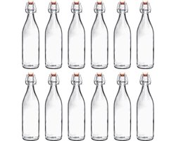 RANO - 12x beugelfles 1000ml / 1 liter | porseleinen dop | Luchtdicht | fles met beugelsluiting | beugelflessen | weckfles | inmaakfles | sapfles | glazen flesjes met dop | decoratie