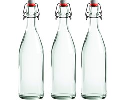 RANO - 3x beugelfles 1000ml / 1 liter | porseleinen dop | Luchtdicht | fles met beugelsluiting | beugelflessen | weckfles | inmaakfles | sapfles | glazen flesjes met dop | decoratie