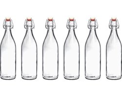 RANO - 6x beugelfles 1000ml / 1 liter | porseleinen dop | Luchtdicht | fles met beugelsluiting | beugelflessen | weckfles | inmaakfles | sapfles | glazen flesjes met dop | decoratie