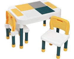 RapidGoods - Kinder speeltafel - Activiteiten tafel - Kindertafel en stoeltjes - Dubbelzijdig dienblad bouwsteen - Opbergvakken - Multi activiteit - Met 2 stoelen
