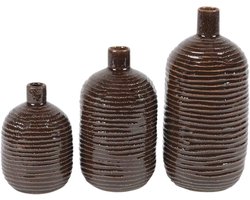 Rasteli Vaas Flesvormig Ribbel-Keramiek Bruin  Voordeelset van 3 Stuks