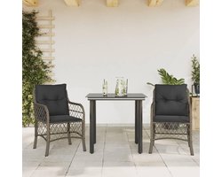 Rattan bistroset met kussens voor tuin of balkon grijze set 80 cm