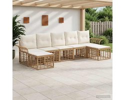 Rattan en staal Tuinset verstelbaar Natuurlijk en crème wit