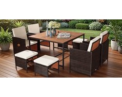 Rattan Lounge Furniture Outdoor 9-Piece Set, Garden Furniture Set 8 Chairs with Table, Balcony Furniture Set with Balcony Table, 4 Chairs and 4 Stools Sliding Patio Furniture Seating Set Garden Furniture-Industrohome