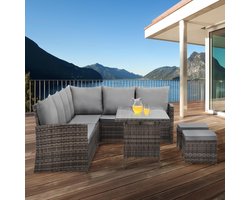 Rattan Lounge Set Hoekbank 4-6 Personen met Tafel en Kussens – 3-Delig Polyrattan Tuinset 200x200 cm Weerbestendig UV-Bestendig Balkon Terras Tuin Meubelen – Madison Deluxe – Urbanhome