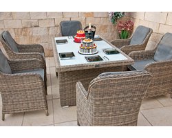 Rattan Tuinset 7-delig 200 x 100 cm – Luxe Polyrattan Tuinmeubel Set voor 6 Personen met Aluminium Frame, ESG Veiligheidsglas Tafel & 12 Comfort Kussens – Weerbestendige Terras en Balkon Set – Urbanhome
