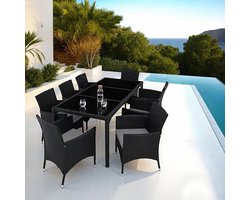 Rattan Tuinset 9-delig 190 x 190 cm – Luxe Polyrattan Loungeset voor 8 Personen met Glazen Tafel, Inclusief Beschermhoes & Comfort Kussens – Weerbestendige Balkon en Terras Meubelen – Urbanhome