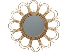 Rattan Wandspiegel Zonnebloem - Rotan Spiegel Rond - Boho & Ibiza Stijl Wanddecoratie - Ø50x3cm