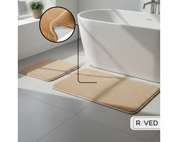Raved Badmat Set – 75×45 cm + 50×40 cm – Lichtbruin – Memory Foam – Anti-Slip – Wasbaar – 2-delig